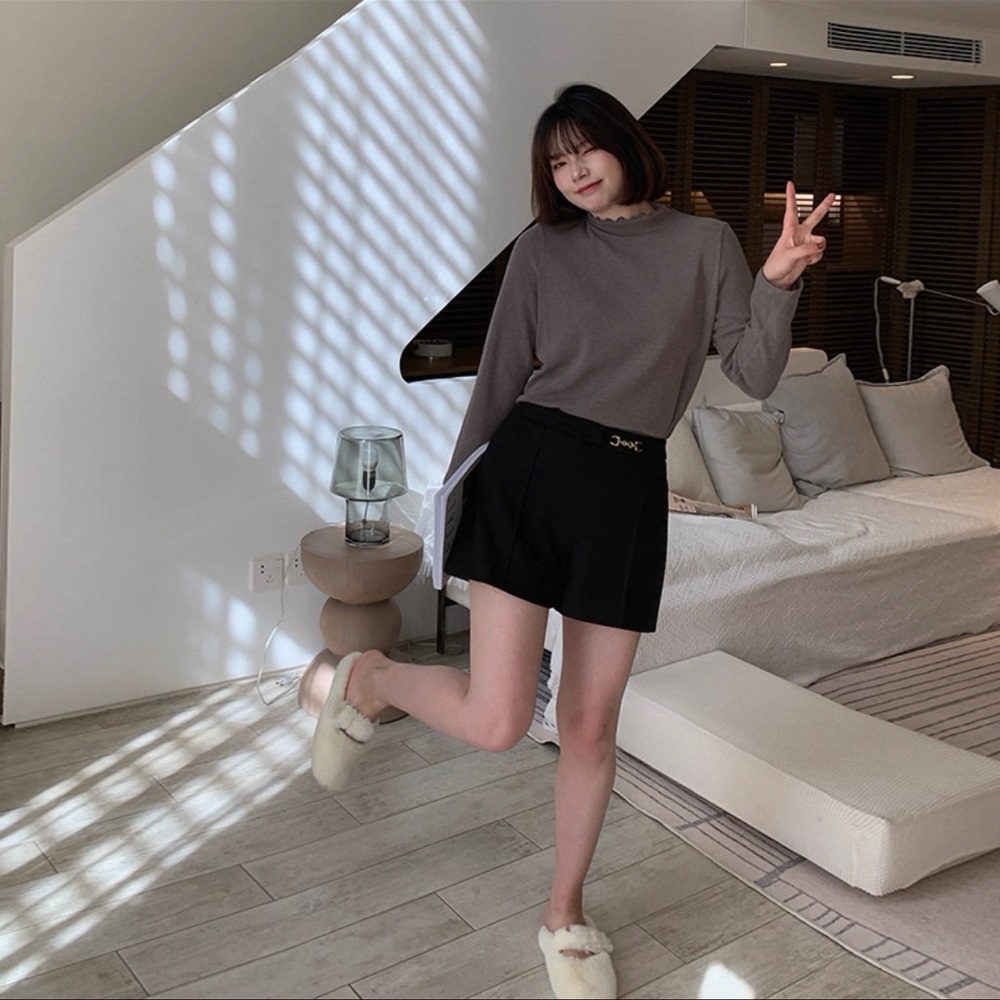 Black A-Line Mini Skirt with Gold-Tone Buckle